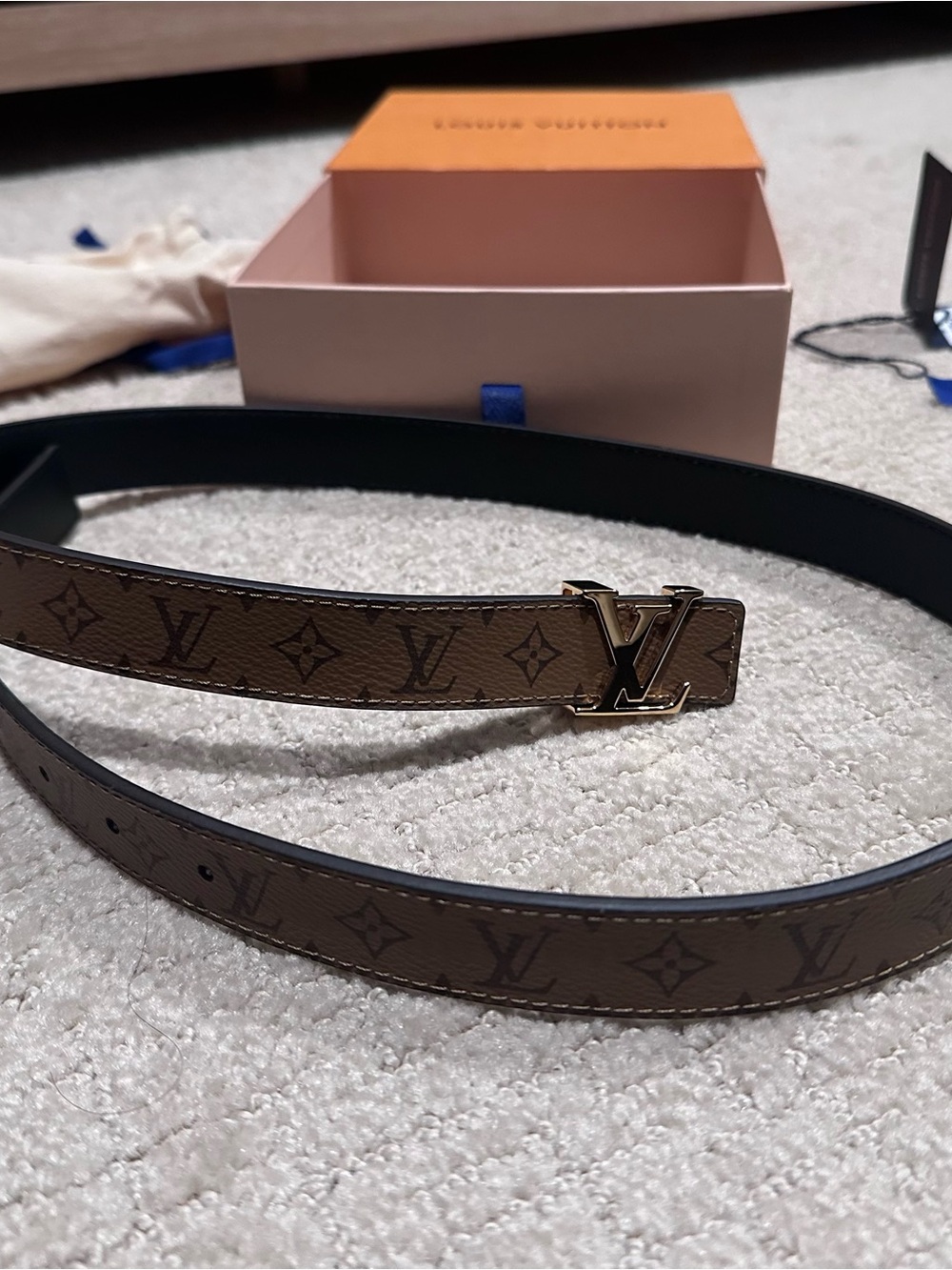 Louis Vuitton Monogram Canvas Belt with Gold LV Buckle
